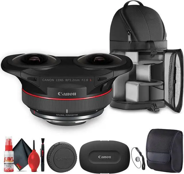 Main image of Canon RF 5.2mm f/2.8 L Dual Fisheye 3D VR Lens + Sling Backpack + Cleaning Kit + More