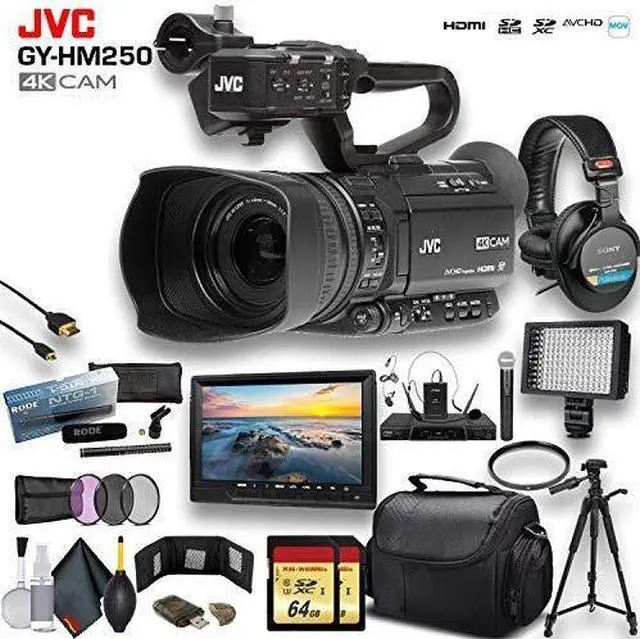 Alt view image 3 of 5 - JVC UHD 4K Streaming Camcorder W/ 2 X 64GB Memory Card, Tripod, Rode Mic, External Monitor, Sony Pro Headphones, Case, LED Light, and more . Premium Bundle