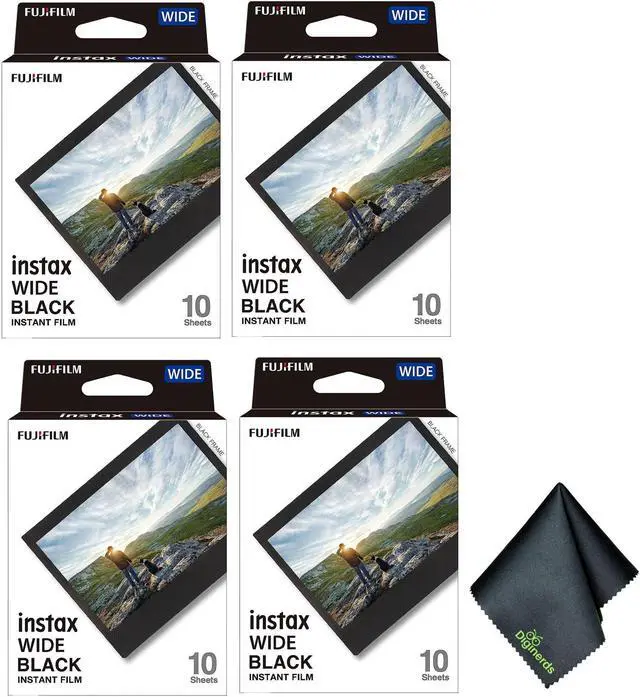 Main image of Fujifilm Instax Wide Black Instant Film (40 Exposures)+Microfiber Cleaning Cloth