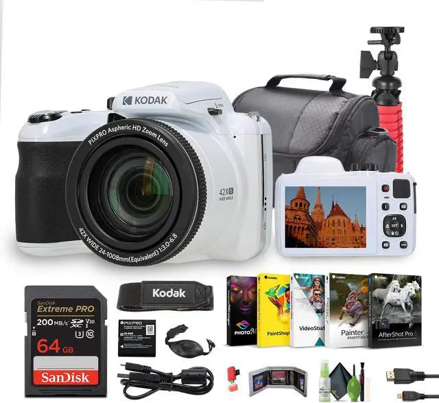 Main image of KODAK PIXPRO AZ425 20MP Digital Vlogging Camera +64GB Memory Card + More (White)