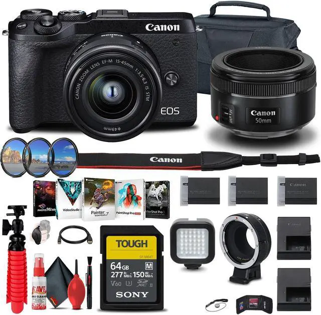 Main image of Canon EOS M6 Mark II Mirrorless Camera (Black) with 15-45mm Lens + More