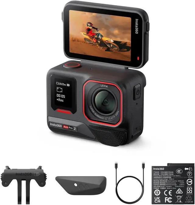 Main image of Insta360 Ace Pro 2 Dual Battery Bundle -8K Waterproof Action Camera Co-Engineered with Leica, 1/1.3" Sensor, Dual AI Chip, Leading Low Light, Superior Audio, Flip Screen & AI Editing