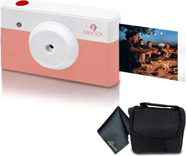 Main image of Minolta Instapix Print Camera with Printer (Coral Pink), Camera Bag, Diginerds Microfiber Cleaning Cloth, Bundle