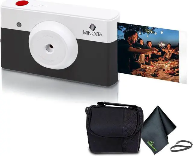 Main image of Minolta Instapix Print Camera with Printer (Charcoal), Camera Bag, Diginerds Microfiber Cleaning Cloth, Bundle