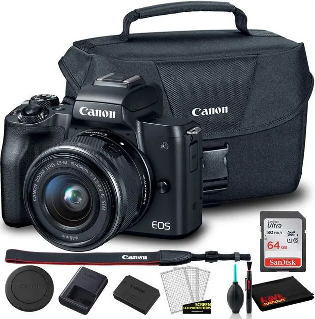Alt view image 3 of 3 - Canon EOS M50 Mirrorless Digital Camera with 15-45mm Lens (Black) (2680C011) +  Canon EOS Bag +  Sandisk Ultra 64GB Card + Clean and Care Kit