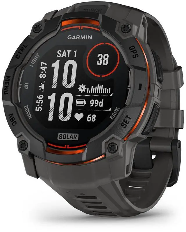 Alt view image 13 of 14 - Garmin Instinct® 3 45mm, Solar Charged Display, Rugged Outdoor GPS Smartwatch, Metal-Reinforced Bezel, Built-in Flashlight, Black
