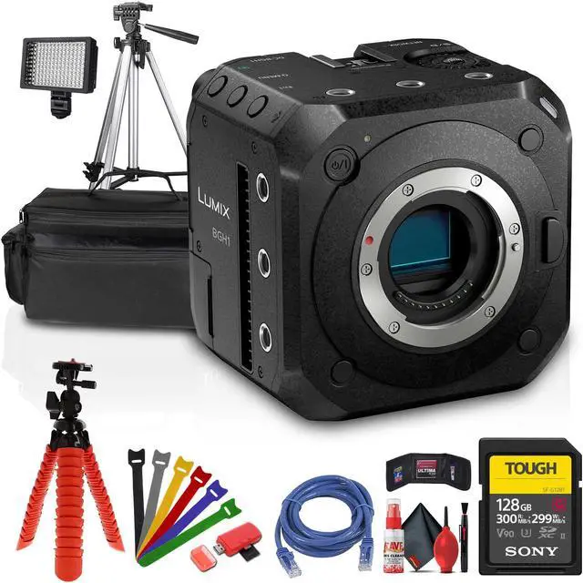 Main image of Panasonic Lumix BGH1 4K Box Cinema Camera + 128GB Memory Card + Case + LED Light + More