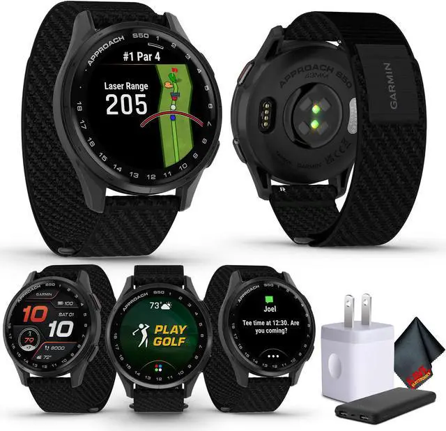 Main image of Garmin Approach S50, Slate/Black Nylon GPS Golf Smart watch Bundle