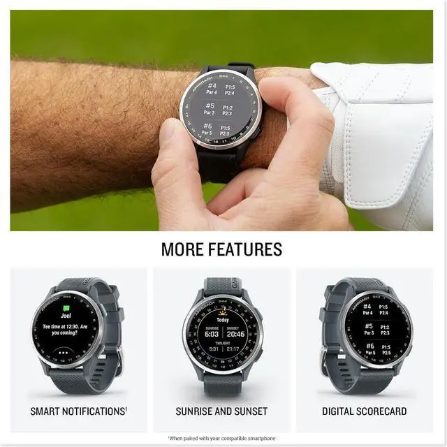 Alt view image 4 of 4 - Garmin Approach S44, Silver/Twilight Silicone GPS Golf Smart watch Bundle