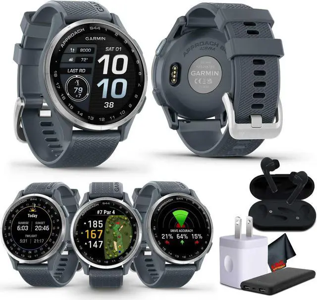 Main image of Garmin Approach S44, Silver/Twilight Silicone GPS Golf Smart watch Bundle