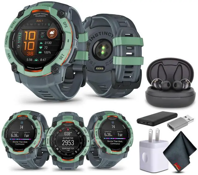 Main image of Garmin Instinct 3 50mm Outdoor GPS Smartwatch Neo Tropic/Twilight Bundle