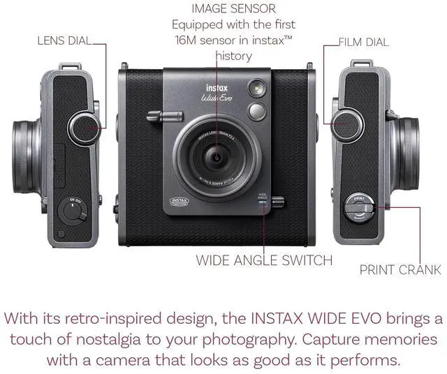 Alt view image 2 of 4 - Fujifilm Instax Wide Evo Hybrid Instant Film Camera + Wide Instant Film + more