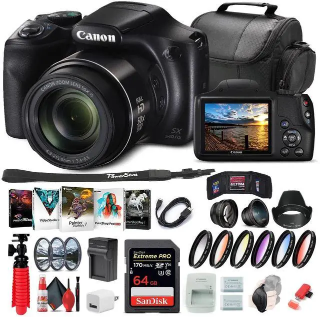 Alt view image 3 of 3 - Canon PowerShot SX540 HS Digital Camera (1067C001) + 64GB Memory Card + More