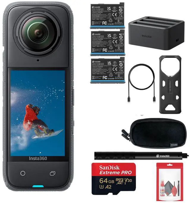 Main image of Insta360 X4 - Waterproof 360 Action Camera + 2 Extra Batteries + Charger + More