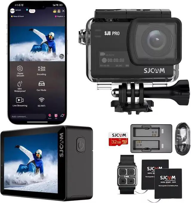 Alt view image 2 of 4 - SJCAM SJ8 Pro Action Camera 4K 60fps Dual Screen WiFi 2.3 Inch Touch Rrear Screen with 170° Wide Angle EIS 8X Digital Zoom 98ft (30m) Waterproof Camera Sports DV- Black