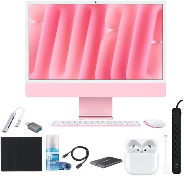 Main image of Apple iMac 24" Pink M1 Chip 8-Core GPU 512GB SSD 8GB RAM + 1TB SSD + AirPods 4