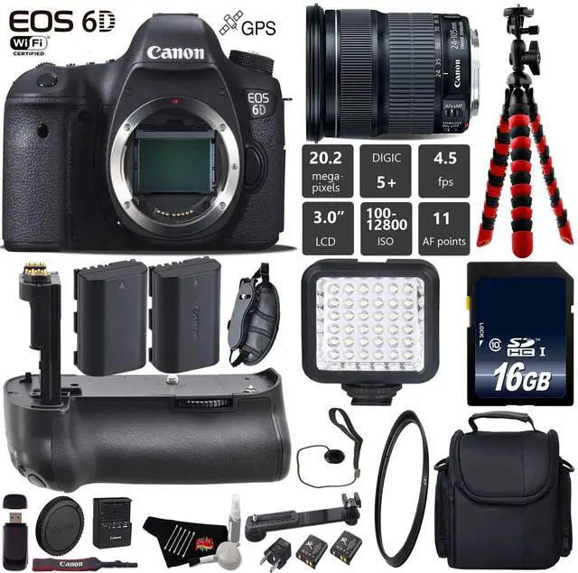 Main image of Canon EOS 6D DSLR Camera with 24-105mm is STM Lens + Professional Battery Grip + UV Protection Filter + LED Kit + Extra
