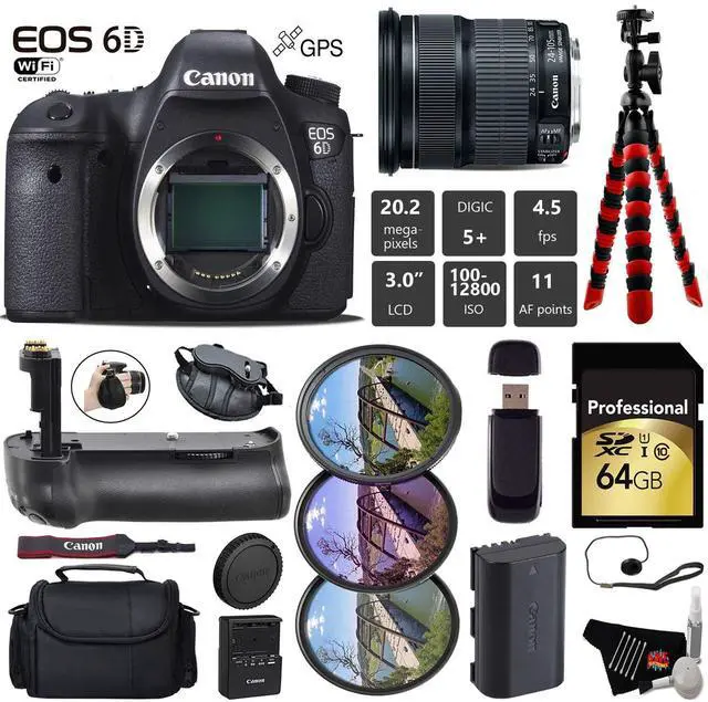 Main image of Canon EOS 6D DSLR Camera with 24-105mm is STM Lens + Professional Battery Grip + UV FLD CPL Filter Kit + Case + Wrist St