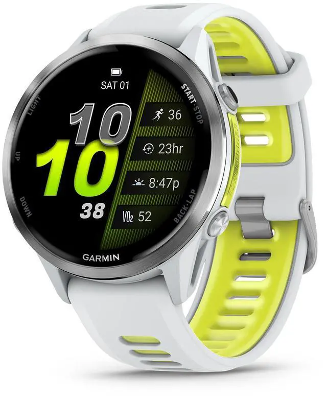 Alt view image 2 of 4 - Garmin Forerunner 970 Running Smartwatch, GPS Fitness Smart Watch For Men And Women, Titanium with Whitestone Case and Whitestone/Translucent Amp Yellow Band, Bundle
