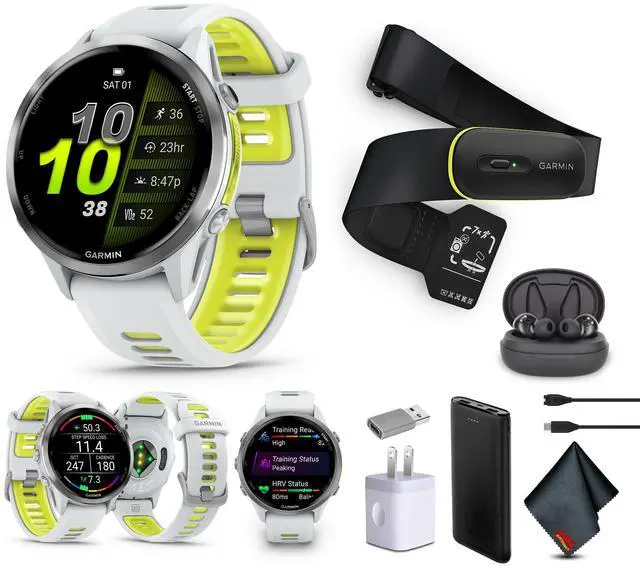 Main image of Garmin Forerunner 970, Whitestone/Amp Yellow , Air Pro Truly Wireless EarBuds