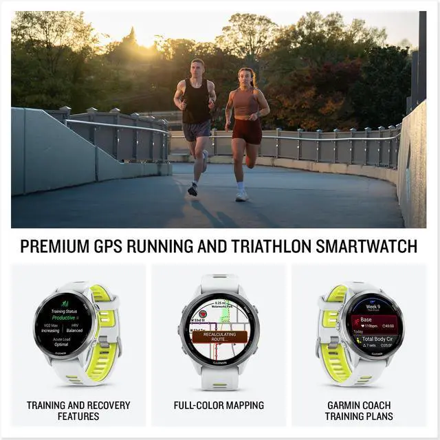 Alt view image 3 of 4 - Garmin Forerunner 970 Running Smartwatch, GPS Fitness Smart Watch For Men And Women, Titanium with Whitestone Case and Whitestone/Translucent Amp Yellow Band, Bundle