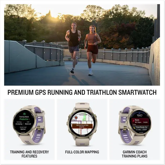 Alt view image 3 of 4 - Garmin Forerunner 970 Running Smartwatch, GPS Fitness Smart Watch For Men And Women, Soft Gold Titanium with French Gray Case and French Gray/Translucent Indigo Band, Bundle