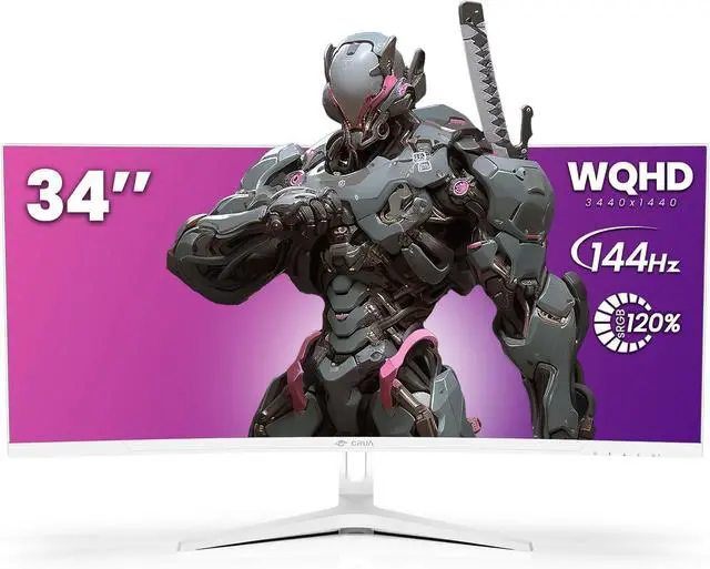 Alt view image 2 of 3 - CRUA 34Inch White Gaming Monitor 144hz 21:9 1500R Ultra Wide Curved Monitor, WQHD (3440X1440P) 120%sRGB VA Panel Computer Monitor Support AMD Freesync, HDMI 2.0 & DP1.4, Wall Mountable/Tilt Adjustable