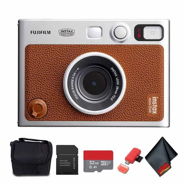 Main image of Fujifilm Instax Mini EVO Hybrid Instant Camera (Brown) with Micro SD to SD Adapter