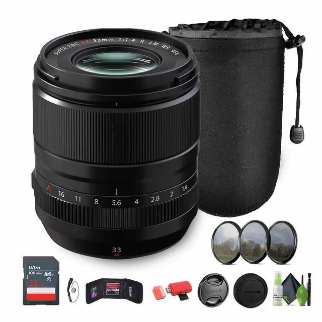 Main image of FUJIFILM XF 33mm f/1.4 R LM WR Lens, Lens Pouch, 32GB Memory Card, Bundle