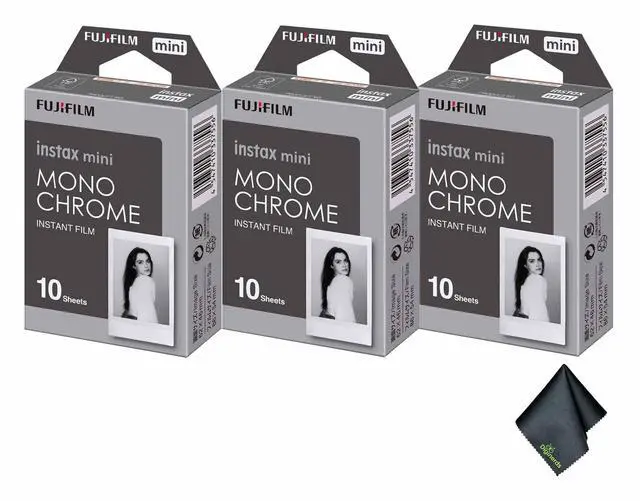 Main image of 3xFUJIFILM INSTAX MINI Monochrome Instant Film (10 Exposures), Microfiber Cleaning Cloth, Bundle