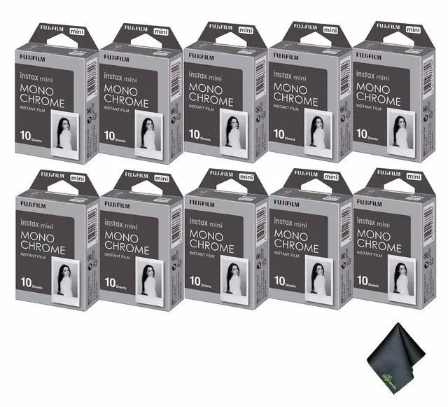 Main image of 10xFUJIFILM INSTAX MINI Monochrome Instant Film (10 Exposures), Microfiber Cleaning Cloth, Bundle