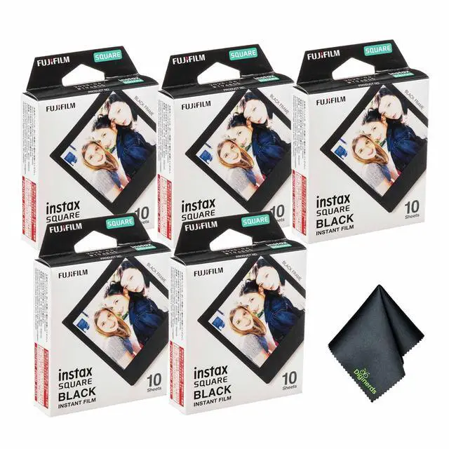 Main image of 5xFUJIFILM INSTAX SQUARE Black Instant Film (10 Exposures), Microfiber Cleaning Cloth, Bundle