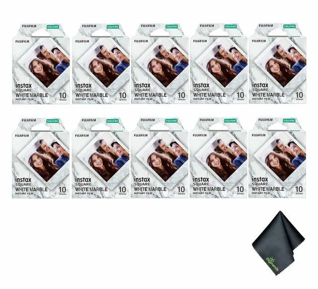 Main image of 10xFUJIFILM INSTAX SQUARE White Marble Instant Film (10 Exposures), Microfiber Cleaning Cloth, Bundle