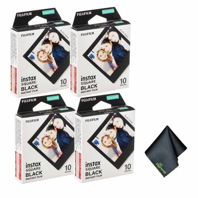 Main image of 4xFUJIFILM INSTAX SQUARE Black Instant Film (10 Exposures), Microfiber Cleaning Cloth, Bundle
