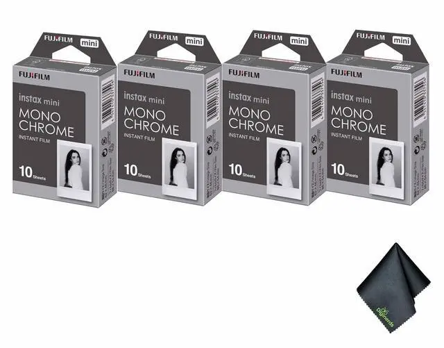 Main image of 4xFUJIFILM INSTAX MINI Monochrome Instant Film (10 Exposures), Microfiber Cleaning Cloth, Bundle