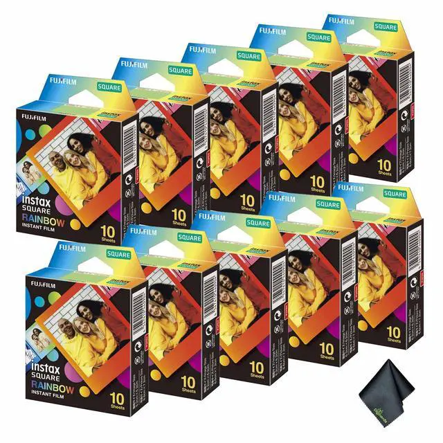 Main image of 10xFUJIFILM INSTAX SQUARE Rainbow Instant Film (10 Exposures), Microfiber Cleaning Cloth, Bundle