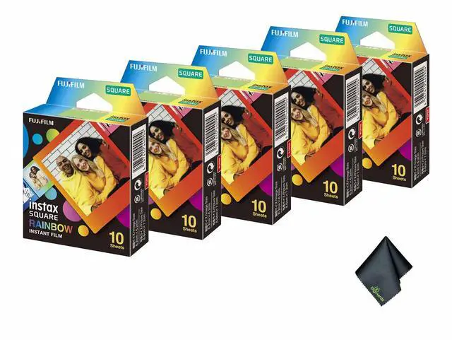 Main image of 5xFUJIFILM INSTAX SQUARE Rainbow Instant Film (10 Exposures), Microfiber Cleaning Cloth, Bundle