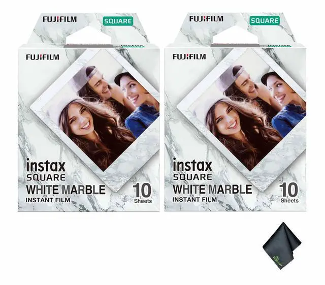 Main image of 2xFUJIFILM INSTAX SQUARE White Marble Instant Film (10 Exposures), Microfiber Cleaning Cloth, Bundle