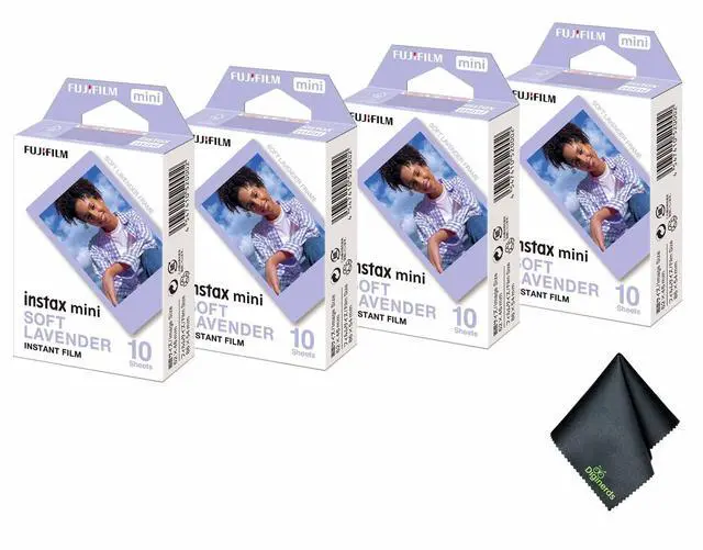 Main image of 4xFUJIFILM INSTAX MINI Soft Lavender Instant Film (10 Exposures), Microfiber Cleaning Cloth, Bundle