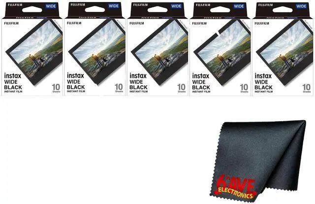 Main image of Fujifilm Instax Wide Black Instant Film (50 Exposures)+Microfiber Cleaning Cloth