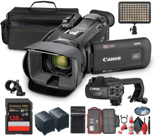Main image of Canon XA60 PAL Professional UHD 4K Camcorder + 128GB SD Card + LED Light + More (Bundle)