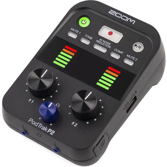 Alt view image 2 of 4 - Zoom PodTrak P2 Dual USB Mic Recorder for Podcasters, 4xAA WITH CHARGER, Bundle