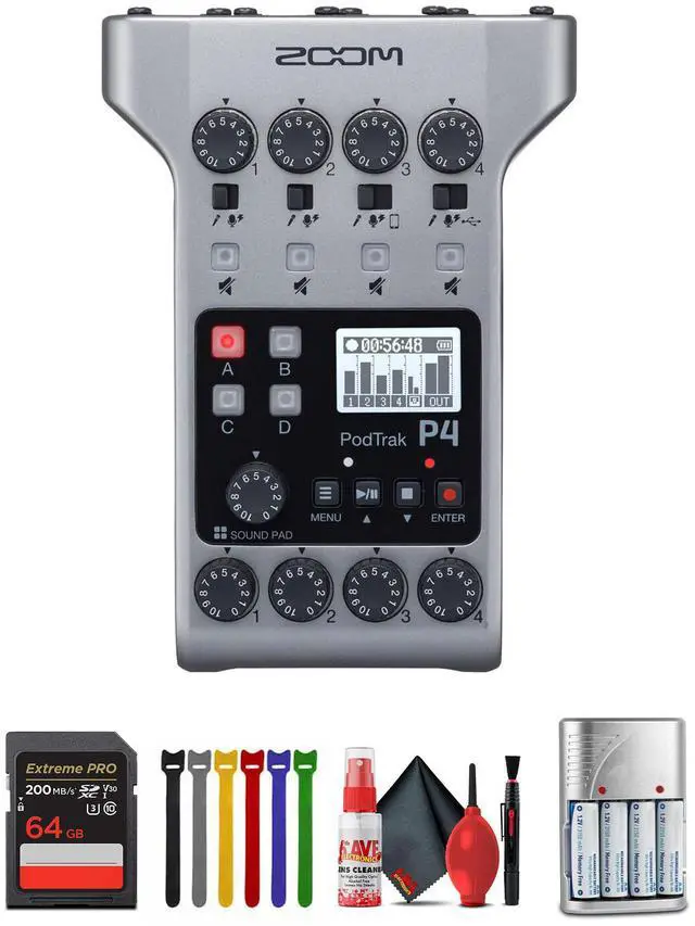 Main image of Zoom PodTrak P4 Portable Podcast Recorder + 64GB Memory Card, Bundle