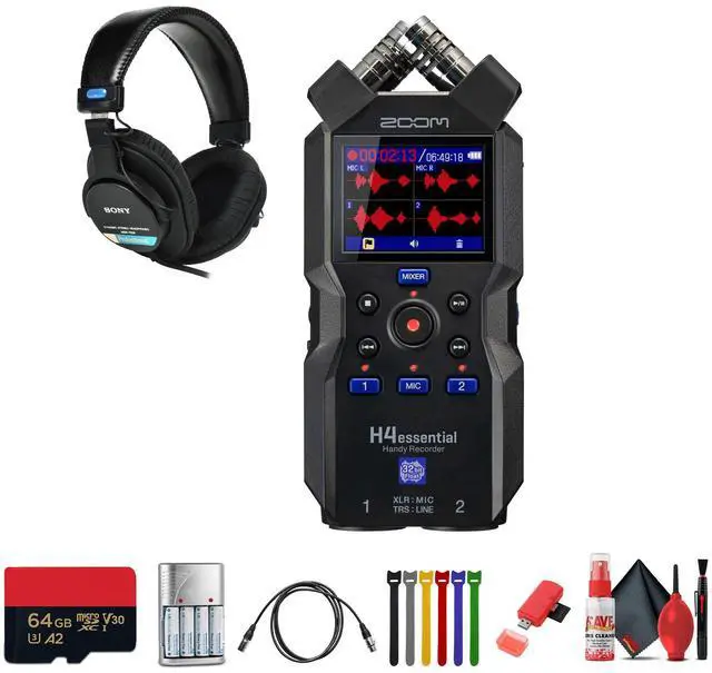 Main image of Zoom H4essential 4-Track 32-Bit Float Audio Recorder + Headphones, Bundle