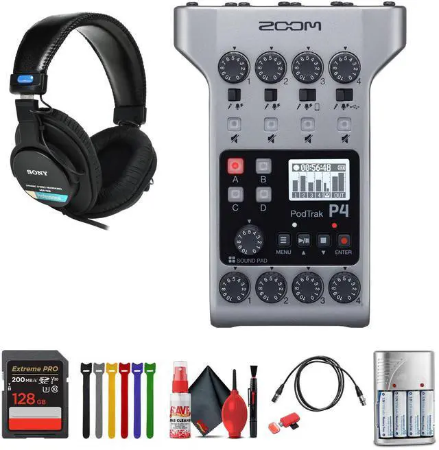 Main image of Zoom PodTrak P4 Portable Podcast Recorder + Headphones, Bundle