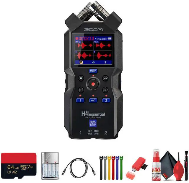 Main image of Zoom H4essential 4-Track 32-Bit Float Audio Recorder, Memory Card 64GB, Bundle