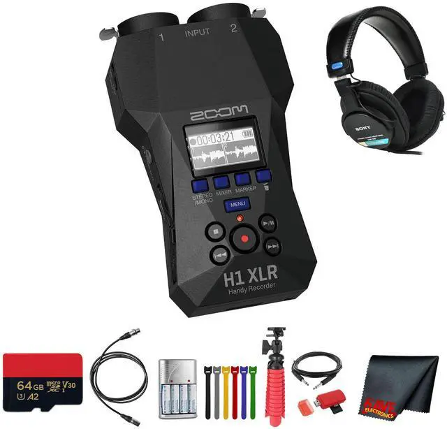 Main image of Zoom H1 XLR Portable Audio Recorder for Video + MDR-7506 Headphones, Bundle