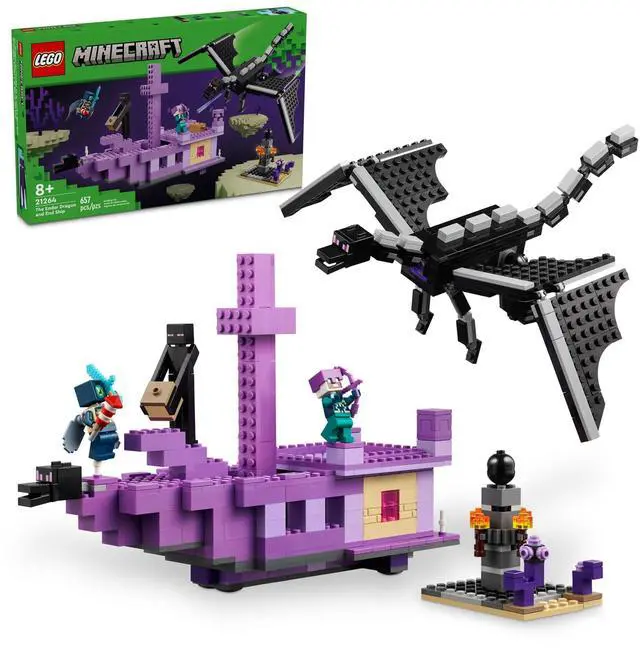 Alt view image 2 of 4 - LEGO Minecraft The Ender Dragon and End Ship Building Set, Video Game Toy with 2 Minecraft Minifigures, Dragon Toy Action Playset for Kids, Birthday Gift for Boys and Girls Ages 8 and Up, 21264