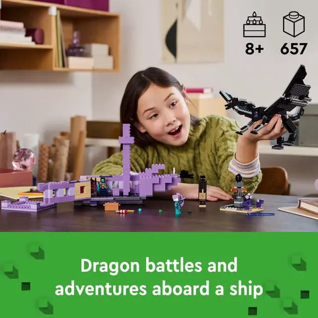 Alt view image 3 of 4 - LEGO Minecraft The Ender Dragon and End Ship Building Set, Video Game Toy with 2 Minecraft Minifigures, Dragon Toy Action Playset for Kids, Birthday Gift for Boys and Girls Ages 8 and Up, 21264