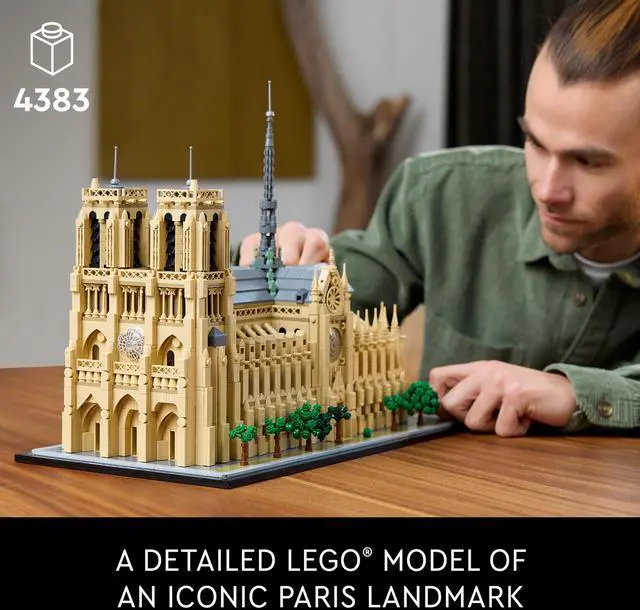 Alt view image 3 of 4 - LEGO Architecture Notre-Dame de Paris Replica, Architectural Model Kit, Collectible Building Set for Adults, Build and Display Souvenir, Gift Idea for Lovers of History, Travel and Art, 21061